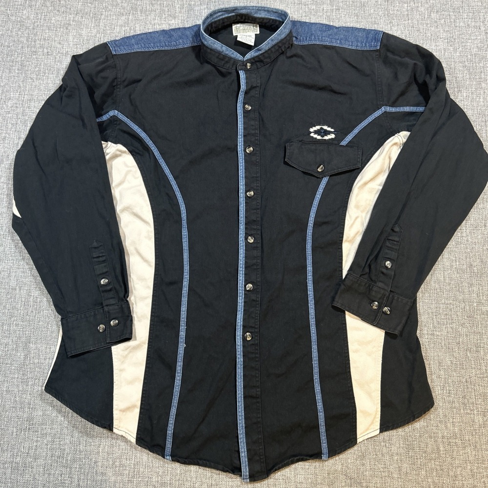 Vintage Express Rider Shirt Mens L Embroidered Denim 90s Western Cowboy LS